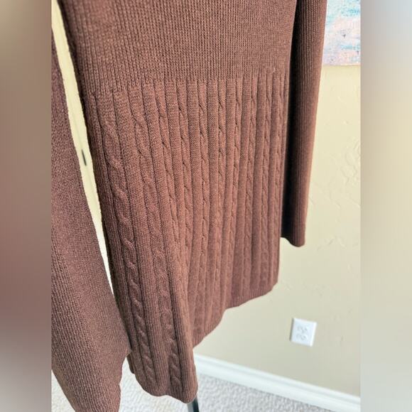 Soft Surroundings Cable Knit Turtleneck Sweater Dress Brown Small Tunic Wool - Picture 2 of 4